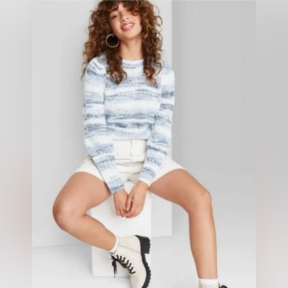 NWT Wild Fable | Women’s multi blue/white knit cropped crewneck sweater size XS